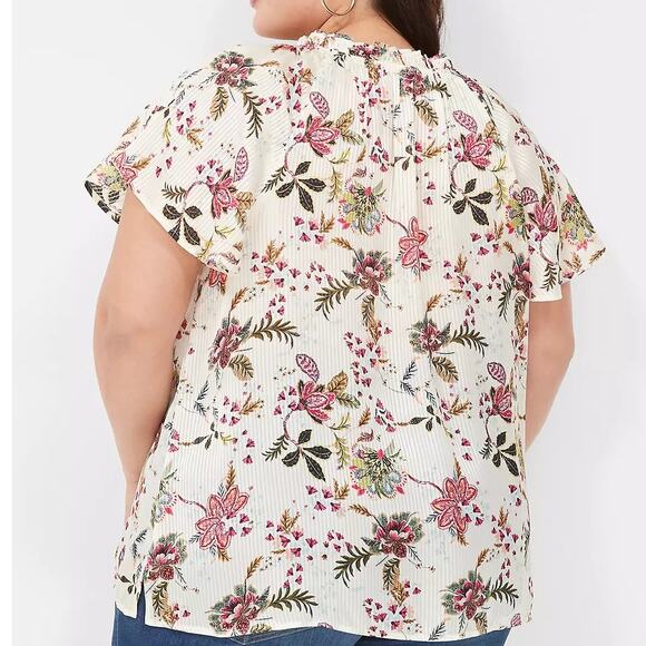 Lane Bryant Swing Cap-Sleeve Ruffle Cream Floral Shadow Stripe Blouse Size 18/20 - Picture 2 of 14